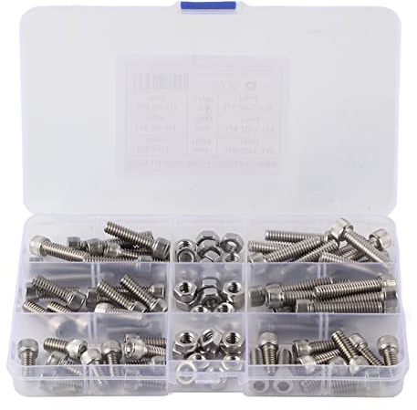 Watris Veiyi Zoll Schrauben, Zollschrauben Sortiment, 90 Stück 1/4-20unc Schrauben, 1/4 Zoll Mutter, Edelstahl Sechskantschrauben Set