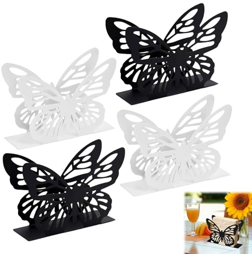 VGECEE 4 Stück Serviettenhalter Schmetterling Stehend Metall 13,5x9,6x4cm | Serviettenständer Modern Serviettenspender Tisch Schwarz Weiß Papierserviettenhalter, für Party, Restaurant, Hotel, Café, Bar