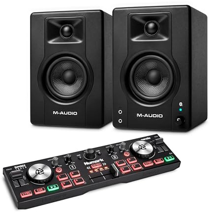 Numark DJ2GO2 Touch DJ Controller and M-AUDIO BX3 Pair Bluetooth Studio Monitors for Studio Recording, Music Production, Podcasting, Streaming