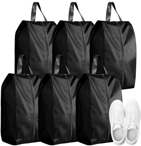 6PCS XXL Travel Shoe Bags (42×24×24cm), Black Waterproof Zipper Shoe Bags for Luggage & Gym, Large Capacity Shoe & Clothes Organizer for Travel & Closet Storage