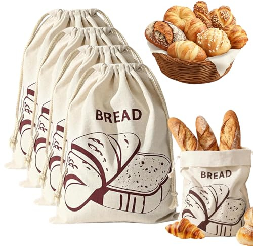 4 Sac a Pain Tissu,30x40cm,Sacs Réutilisables pour Conservation FraîCheur, Stockage Alimentaire et Transport - Idéal Pain Frais, Fruits &Amp; Légumes