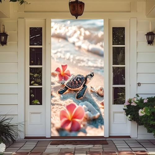 HaustüRdekoration,WeihnachtstüRabdeckungen Mit Gummizug,90 X 210 Cm,Elastische TüRabdeckungen,Outdoor Indoor TüRvorhäNge Dekoration FüR FrüHling,Sommer,Herbst,Winter,Door Cover (Meeresschildkröte)