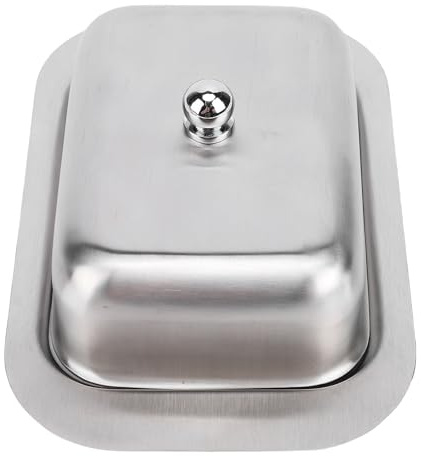 Fockety Mantequera de Acero Inoxidable con Tapa, Soporte para Mantequilla Apto para Lavavajillas y Caja de Almacenamiento Queso, con Sello Hermético para Encimera Cocina Refrigerador