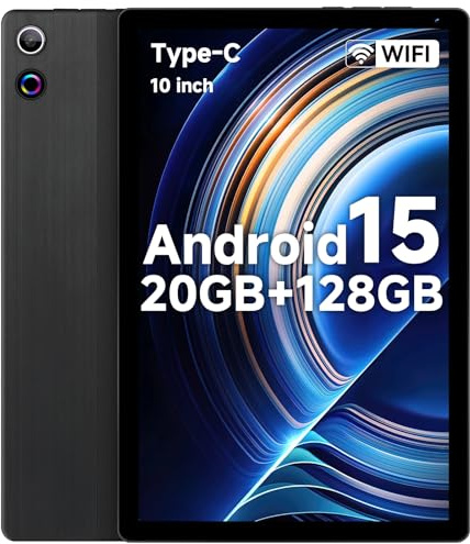 Byxsb Tablet, 10.4 inch Android 15 Tablet, 20GB RAM 128GB ROM 1TB TF Card Expandable Octa-Core, Widevine L1, 1280 * 800 HD Touchscreen, Face ID, Bluetooth 5.3, WiFi 6, Fast Charging (Black)