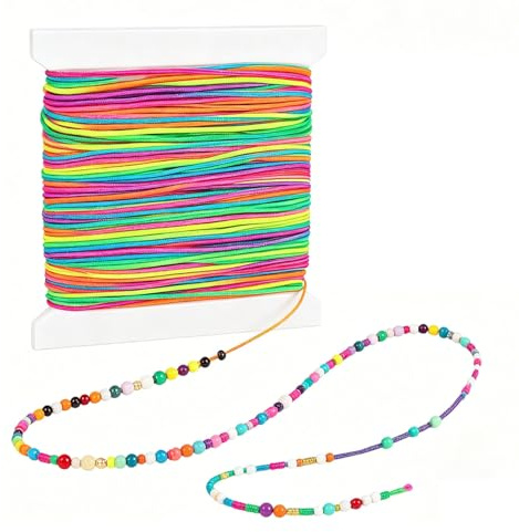 1 mm Elastisches Faden Perlenschnur, Bunt 100m Elastische Schnur Gummiband | Farbe Stretch Schnur für DIY Schmuck, Armbänder, Halsketten, Schmuckherstellung, Perlen, Knoten, Binden Verpacken und Basteln
