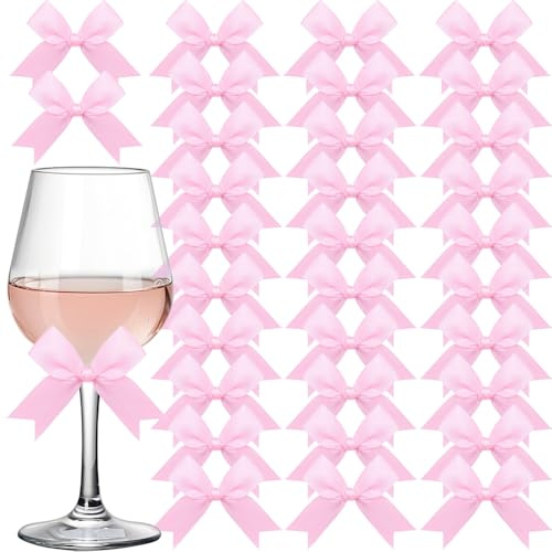 50 Stück Rosa Weingläser Geschenkschleifen, Rosafarbene Geschenkschleife Kleine Schleifen Satinschleifen Geschenkschleifen Satinbandschleife Geschenk Fertige Schleife Deko Für Hochzeit Geburtstag