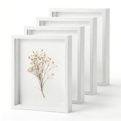 HANLANXUE 4 Pack 8 x 10 Shadow Box Frame, Shadow Boxes Display Cases 3D Wood Deep Shadowbox for Photos, Dried Flowers, Handicrafts Picture Frames for Wall Tabletop(White)