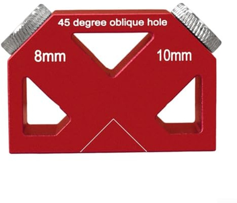 Tassello in metallo con localizzatore di perforazione a 45 gradi per posizionamento preciso dei fori da 8 mm e 10 mm in telai di legno