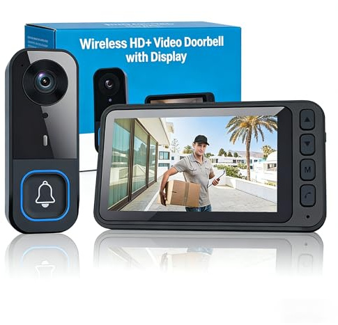 Video Türklingel ohne WLAN mit Monitor Funk, Kabellose Türklingel Kamera Außen 1080P HD, 4,5 Zoll IPS Display, 120° Weitwinkel, Zwei Wege Gegensprechanlage, Nachtsicht, Plug-and-Play, IP65 Wetterfest