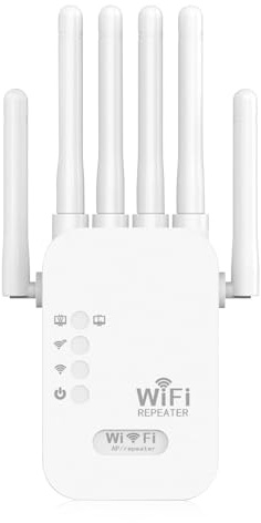 Ripetitore WiFi Potente per Casa, 300Mbps Amplificatore Wifi Extender, Ripetitore WiFi 2.4GHz con 6 Antenne ad Alto Guadagno, Porta Ethernet Gigabit, WPS, Modalità Router AP per Streaming Gaming