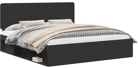 XHNIFBN Bettrahmen Schwarz 180x200 cm aus massivem Kiefernholz mit Lattenrost Modernes Design Stabiles Bettgestell für Schlafzimmer und Gästezimmer