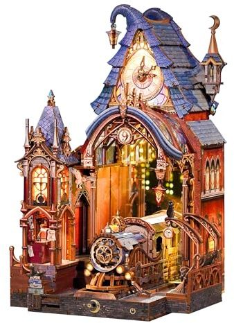 Tonecheer 3D Holzpuzzle Book Nook Kit, LED Zauberwelt Miniatur Bastelset, Interaktives DIY Bücherregal Regaldekor, Gothic Deko Geschenk für Erwachsene und Fans(Magischer Bahnsteig)