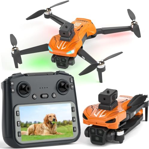 Drone GPS con Fotocamera 4K, Evitamento Ostacoli Automatico, Quadricottero Pieghévole, Motore Spazzolato, Obiettivo Regolabile 90°, 23 Min Autonomia con Schermo Remoto 4,5 per Principianti e Adulti