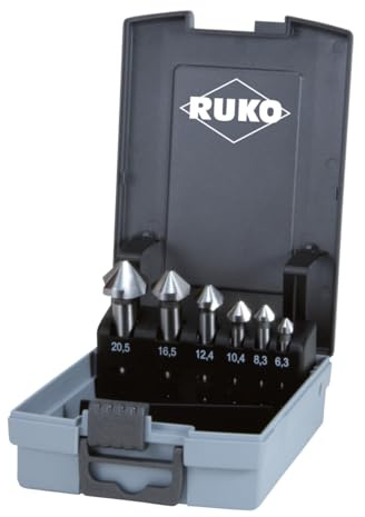 RUKO Kegel- und Entgratsenker-Satz DIN 335 Form C 90° HSSE-Co 5 in Kunststoffkassette, Schnellarbeitsstahl, 6,3 mm - 20,5 mm, 6-teilig