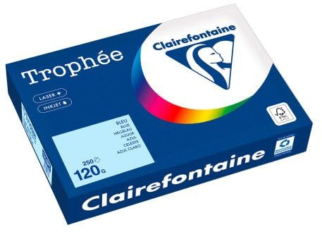 Clairefontaine 1214C - Ries mit 250 Blatt Druckerpapier / Kopierpapier Trophée, DIN A4 (21x29,7 cm), 120g, Hellblau Pastellfarbe, 1 Ries