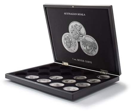 Leuchtturm 347920 Volterra Münzkassette - für 20 Australian Koala Silbermünzen in Original Münz-Kapseln - 1 OZ. - schwarz - ohne Münzen und Kapseln