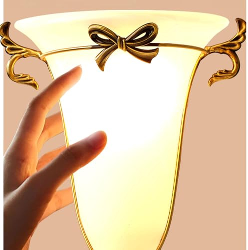 OOVOV Antorcha de cobre para pasillo, luces de pared, puerta de puerta, patrón de nubes, pantalla de vidrio, aplique de pared con fondo americano, espejo de baño, accesorios de iluminación de pared