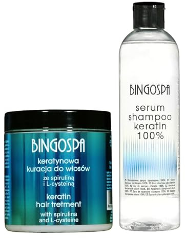 BINGOSPA Kit de soins capillaires: shampooing sérum kératine, traitement capillaire kératine à la spiruline et à la L-cystéine, 550 ml