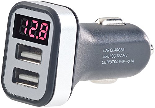 revolt Autobatterietester: Kfz-USB-Ladegerät mit Spannungswarner, LED-Display, 2X USB, 3,1 A (USB Zigarettenanzünder, Voltmeter, Auto Doppelstecker)