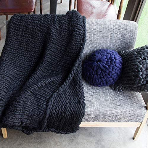 GLITZFAS Gestrickte Decke Grob Kuscheldecke Grobstrick Wolldecke Strickdecke Tagesdecke Überwurf Decke Zuhause Dekor Geschenk (Schwarz, 100x120cm)