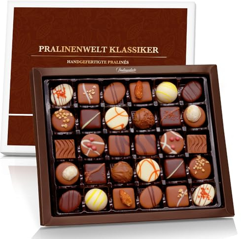 Pralinenbote Genussmanufaktur – Pralinenwelt Klassiker mit 30 handgefertigten Pralinen deutscher Chocolatiers, das Pralinen Geschenk