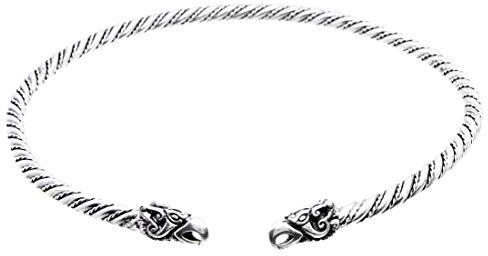 Windalf Handarbeit Wikinger-Schmuck Frauen Torques Hugin & Munin Ø 12.6 cm Vikings Halsreif mit Odins Raben 925 Sterlingsilber