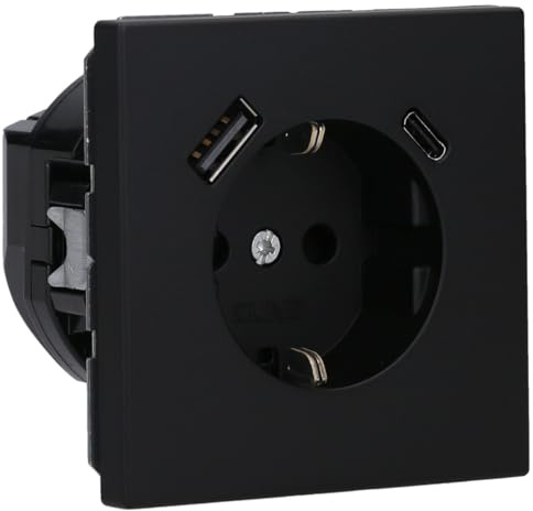 Jung LS1520-15CASWM SCHUKO-Steckdose mit USB Typ AC (3A) mit erhöhtem Berührungsschutz (Thermoplast bruchsicher) Graphitschwarz Matt Serie LS