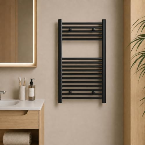 OGOMONDO Termoarredo Bagno Scaldasalviette Acciaio H770xL500xI450 16 Tubi | Radiatore, Calorifero, Termosifone, Nero Opaco