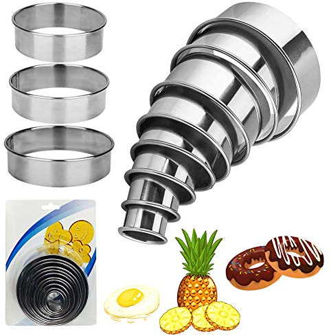 11 Pcs Pastry Cutters Round, XCOZU Round Cookie Cutter Set Biscuit Cutters/Ring Scone Cutter, Stainless Steel Metal Circle Cookie Cutter for Pastry, Donut, Fondant, Baking, DIY Cake