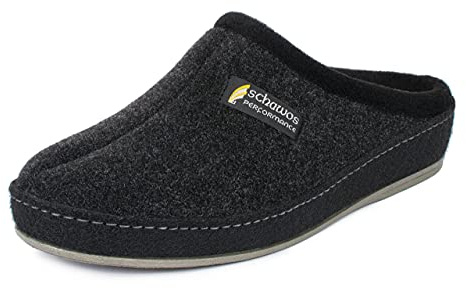 SCHAWOS Herren Filz Hausschuh 6030 warm gefüttert Schurwolle mit Fußbett feste Sohle rutschhemmend (Schwarz (24W), 46 EU, Numeric_46)