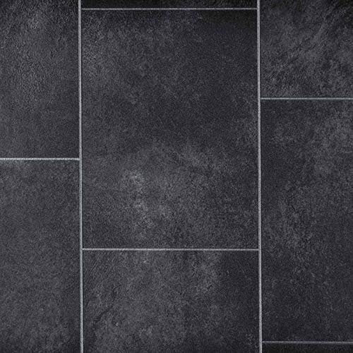 247Floors Stone Tile Effect Flash Vinyl Flooring 2.3mm Realistic Foam Backed Lino Slip Resistant (2m x 3m / 6ft 6 x 9ft 10, Dark Stone Tiles)