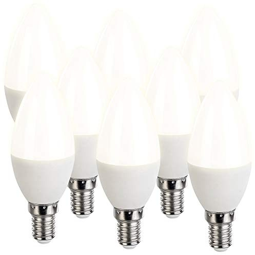 Luminea Led Birnen E14: 8er-Set LED-Kerzen, warmweiß, 470 Lumen, E14, G, 6 Watt (LED-Lampen Kerzen, LED-Leuchtmittel Kerzenform, Deckenleuchte)
