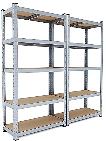 Bricozone Scaffali In Metallo E MDF 2 Scaffale 5 Ripiani Regolabili Ideale Per Box Garage Officina Cantina Capannone Magazzino Balcone Ad Alta Portata Fino a 875 kg Design Modulare 180 x 90 x 40 cm