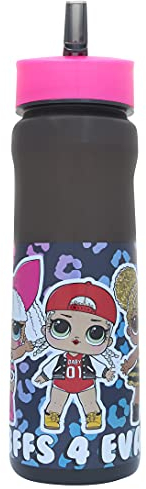 LOL Surprise Bouteille d'eau avec paille – Gourde réutilisable en polypropylène de 600 ml – en bleu et rose – Produit officiel par Polar Gear – Plastique sans BPA et recyclable – Pour l'école, la