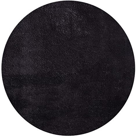 the carpet Relax Weicher, Badezimmerteppich, Bad Set, Badematte, Badvorleger, Anti-Rutsch Unterseite, Waschbar bis 30 Grad, Super Soft, Felloptik Schwarz, 120 x 120 cm Rund