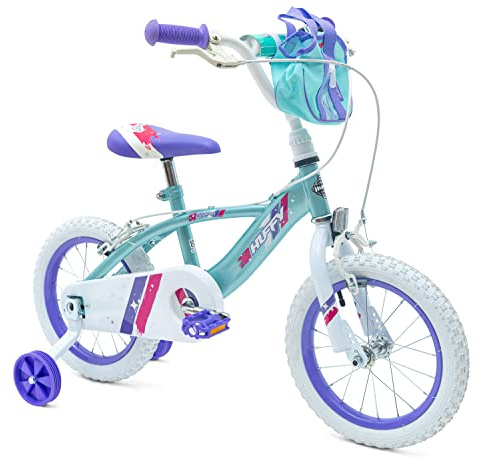 Huffy Glimmer 14 tums flickcykel blågrön lila 4-6 år gammal snabbanslutning montering + stabilisatorer