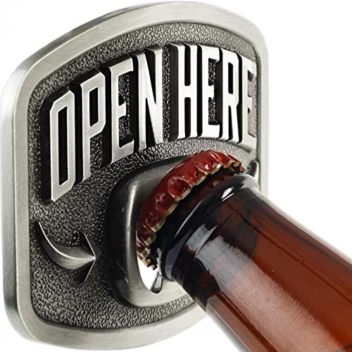 Itera Western-Bier-Gürtelschnalle, großer Flaschenöffner, Schnallen im Texas-Cowboy-Stil, für Herren und Herren, lustiges Gag-Geschenk, das Flaschen wirklich öffnet, Silber-Chrom