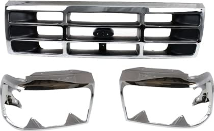 Garage-Pro Front Grille Assembly for Ford F-250 1992-1996, Bronco, F-150, F-350 1992-1997, Chrome Shell, Painted Gray Insert, Truck Grill