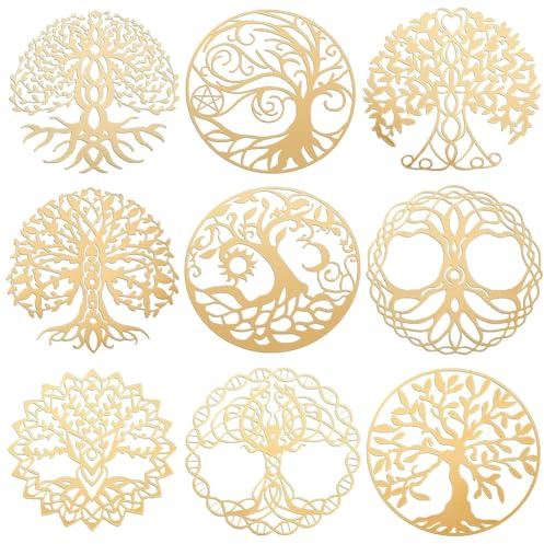 OLYCRAFT 9 pezzi Albero della Vita Metallo Energia Sticker Autoadesivo Orgone Piramide Adesivi Acciaio Inox Dorato Adesivi per Scrapbooks Resina Artigianato Telefono & Bottiglia Acqua Decorazione