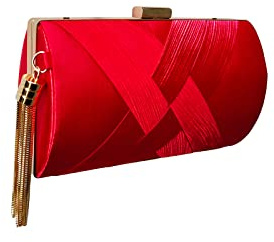 CORIOS Damen Clutch Tasche Abendtasche Fransen Kettentasche Tasche Luxurious Klein Umhängetasche Elegante Schultertasche Hochzeit Wedding Prom Party Handtasch Rot