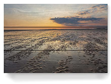 artboxONE Holzbild 45x30 cm Natur Watt, Meer, Sonnenaufgang von Künstler Rico Ködder
