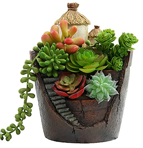 Sukkulenten Topf Blumentopf Kakteen Topf,Mikro-Landschaft Blumentopf,Kreativer Pflanzentopf mit süßem Haus,Mini Fairy Garden Flowers Pflanzgefäßbehälter,für Haus Blumenkorb Garten Balkon (Stil A)