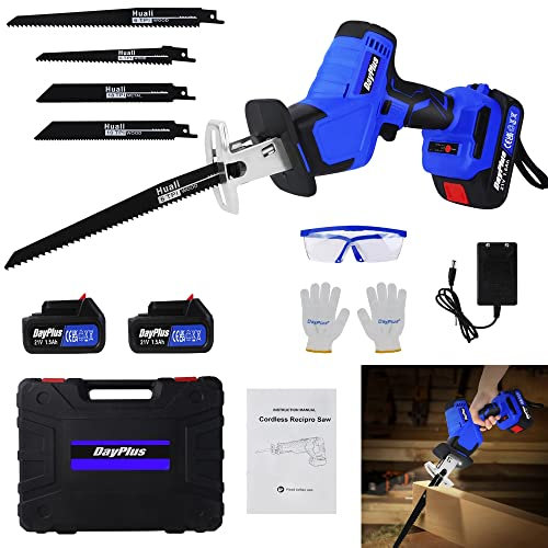 Akku Säbelsäge mit 4 Sägeblätter 21V Bürstenlose Reciprosäge mit 2 x 1,5Ah Batterien 0-3500SPM Elektrische Säbelsäge Professionell Akku-Universalsäge für Metall Holz PVC-Rohr Baumschnitt