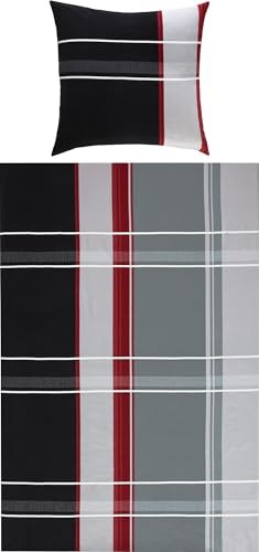 Erwin Müller Bettwäsche Feinbiber rot-anthrazit-Silber Größe 1x 135x220 cm + 1x 80x80 cm