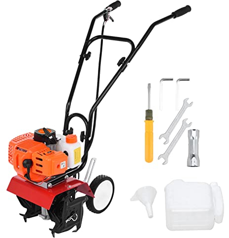 Wilitto Mini Cultivator,Gas Garden Tiller Petrol Cultivator 2 Stroke 9000RPM 1.2L Fuel Tank 6-inch Working Depth 6-inch Working Depth Digging 52cc Garden Mini Tiller(Fast Delivery from UK) Orange