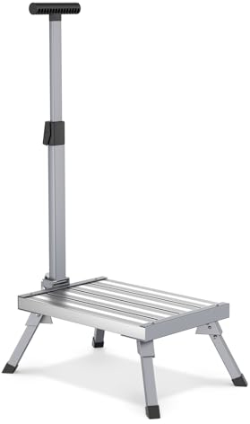 Escalera Plegable de Aluminio, Plataforma de Trabajo de 1 peldaño con pasamanos, Carga máxima de 150 kg, para Cocina, baño, Camping y más, Escalera Plegable con Alfombrilla Antideslizante