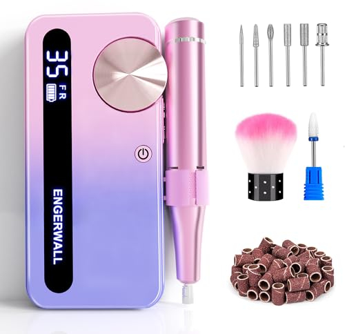 ENGERWALL Ponceuse pour Ongles Professionnelle 35000 RPM, Lime à Ongles Electrique Rechargeable pour Enlever et Polir le Gel Acrylique Ongles, Perceuse à Ongles avec Kit de Salon, Rose-Bleu