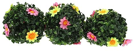 Yardenfun 3stücke Künstliche Grasbälle Kunststoff Pflanzenkugeln Wetterfest Uv-beständig Grün Dekorative Pflanzendeko Hochzeit Party Garten Zuhause