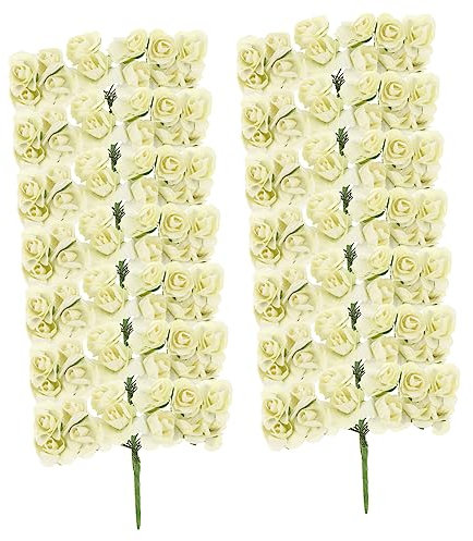 Amosfun 144 STK Rose aus Papierblume künstliche Blumen Seidenrosen mit Stielen im echten Look künstliche para Rosenblüten Mini schmücken die Blumen Zubehör Braut gefälschte Pflanze