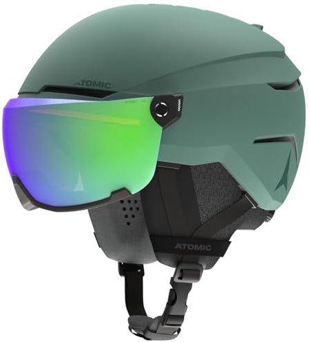 ATOMIC SAVOR VISOR STEREO Skihelm mit Visier - Green - Größe M - Snowboard- & Ski-Helm mit Brille - 360° Fit System & Active Aircon Belüftungssystem - Holo Core für maximale Stoßdämpfung